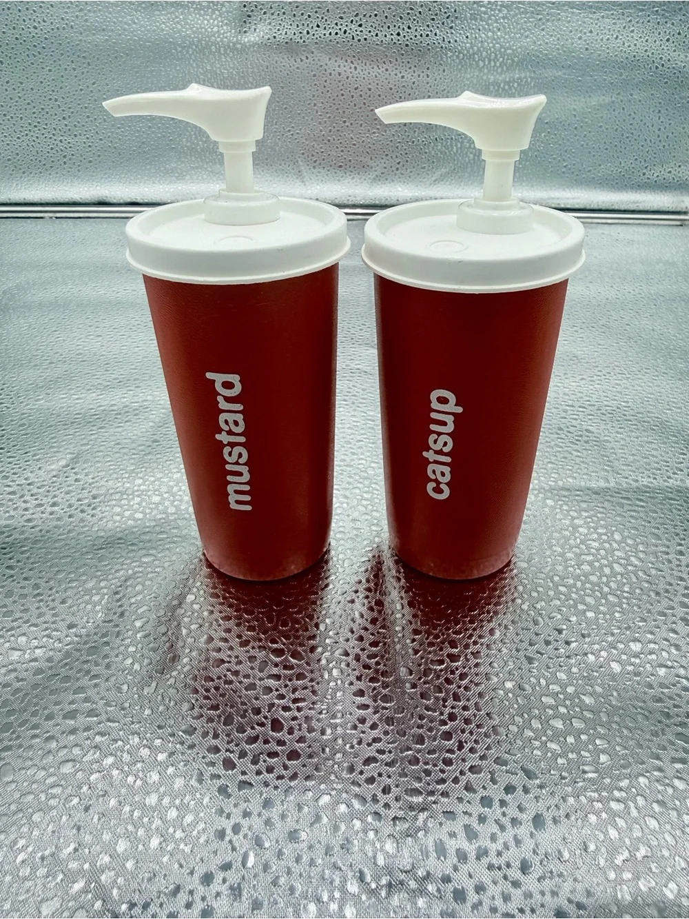 Vintage Tupperware Ketchup and Mustard Picnic Dispensers Containers #1329